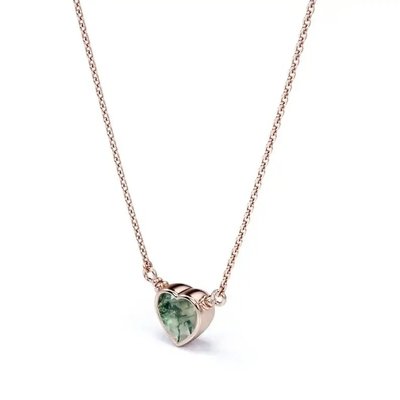S925 Simple Natural Light Brilliant Elegant Green Moss Agate Necklace Heart Shaped