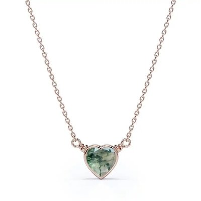S925 Simple Natural Light Brilliant Elegant Green Moss Agate Necklace Heart Shaped