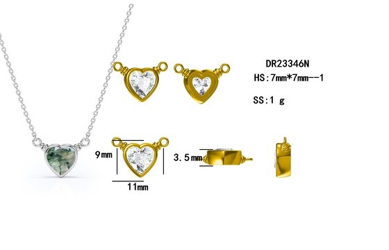 S925 Simple Natural Light Brilliant Elegant Green Moss Agate Necklace Heart Shaped