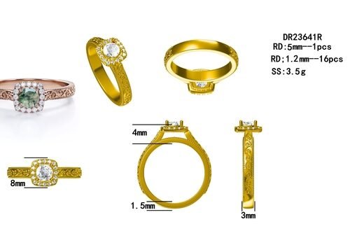 Vintage S925 Blue Green Moss Agate Ring 14K Rose Gold Plated White CZ Jewelry