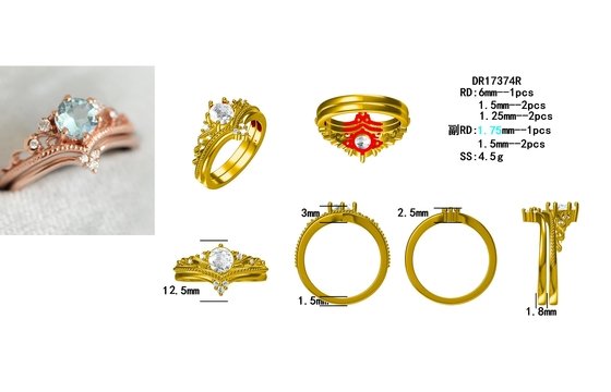 Delicate S925 Rose Gold Plated Natural Round Shape Aquamarine Ring Women Jewelry