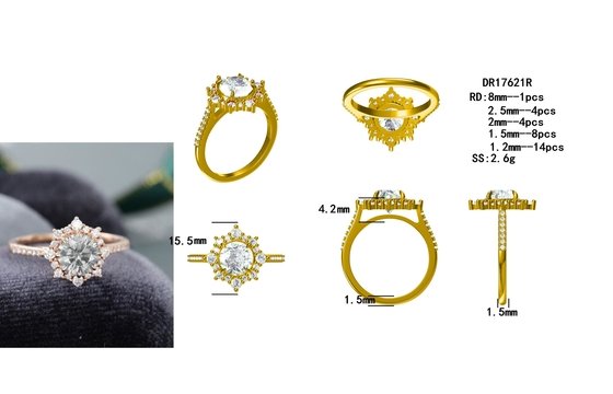 925 Silver Vintage Rose Gold Halo Gray Moissanite Ring 1ct Moissanite Anniversary Ring Wedding Ring