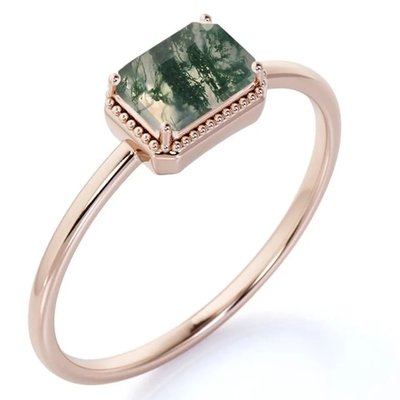 Vintage S925 Sterling Silver Rose Gold Plated Jewelry Green Moss Agate Raw Ring Fine Quality Factory Jewelry