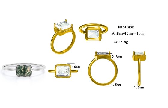 Vintage S925 Sterling Silver Rose Gold Plated Jewelry Green Moss Agate Raw Ring Fine Quality Factory Jewelry