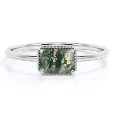 Vintage S925 Sterling Silver Rose Gold Plated Jewelry Green Moss Agate Raw Ring Fine Quality Factory Jewelry