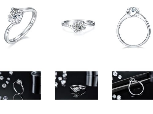 RD 4MM台形ホワイトモイッサナイト9KシルバーリングCZミニマリストウェディングジュエリー