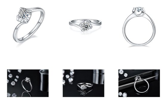 RD 4MM台形ホワイトモイッサナイト9KシルバーリングCZミニマリストウェディングジュエリー