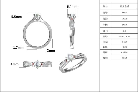 ミニマリストのデザイン9Kゴールドジュエリー、モアッサナイト925シルバーリングセット