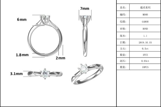 Белые 925 стерлингового серебра пользовательские Moissanite кольцо помолвка