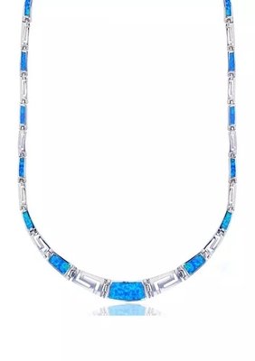 925  With Sterling Silver Greek  Unique Pattern  Designs Bule  Opal  Meander Round  Necklace