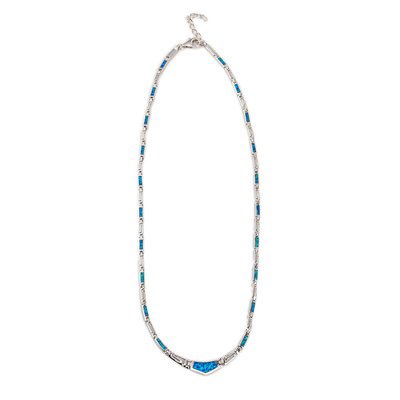 925  With Sterling Silver Greek  Unique Pattern  Designs Bule  Opal  Meander Round  Necklace