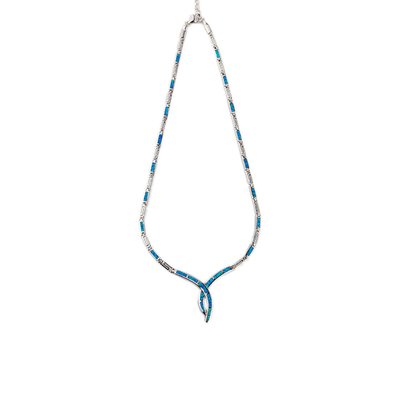 925  With Sterling Silver Greek  Unique Pattern  Designs Bule  Opal  Meander Round  Necklace