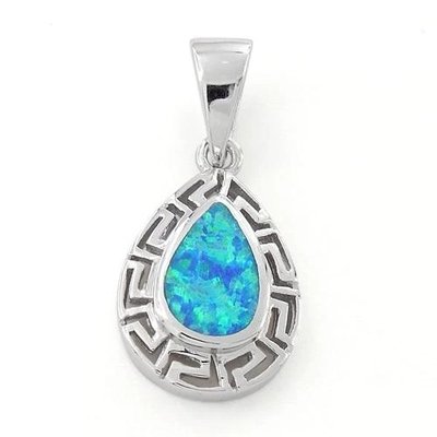 925  With Sterling Silver  Opal Greek  Pattern Lab Drop Pendant Fine Jewelry Online For Women