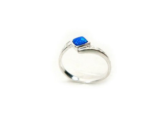 Sterling Sliver 925 Ancient Greek  Meander Key Modern Fire Rainbow Blue  Opal Engagement Ring