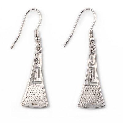 925 Sterling Silver Meander Modern Design Retro Blue Opal Greek Key Dangle Earrings Quality Jewelry