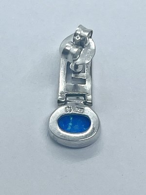 925 Sterling Silver Meander Modern Design Retro Blue Opal Greek Key Dangle Earrings Quality Jewelry