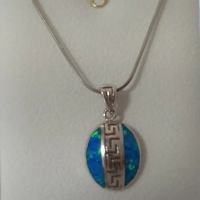 Key Design Meandros Opal Pendant Necklace With 925 Sterling Silver