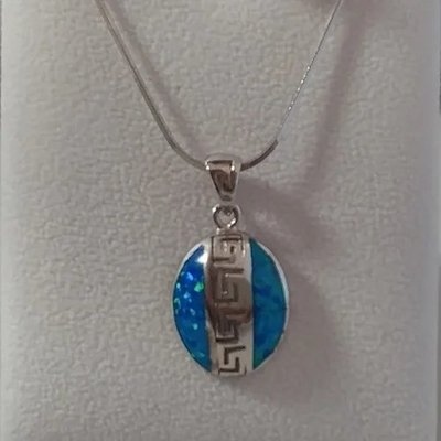 Key Design Meandros Opal Pendant Necklace With 925 Sterling Silver