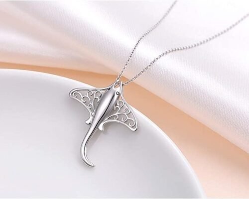 Senhora árvore 925 Sterling Silver Stingray Necklace Manta Ray Turtle Dolphin Charm Tortoise Necklace