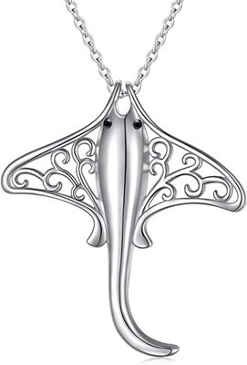 Senhora árvore 925 Sterling Silver Stingray Necklace Manta Ray Turtle Dolphin Charm Tortoise Necklace