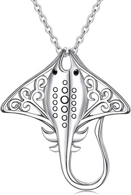 Fino 925 Sterling Silver Sting Ray Bead Charms Pendant Necklace