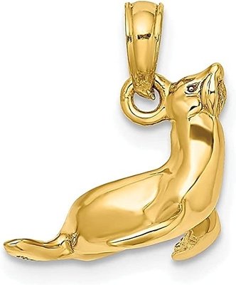 14k Yellow Gold 3 D Seal Charm Necklace Pendant Fish Sea Life Fine Jewelry For Women Gifts For Her