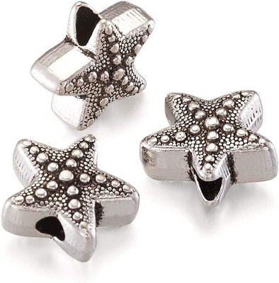 50Pcs Antique Silver Starfish Animal Spacer Beads Tibetan Metal Ocean Sea Life 10x11mm