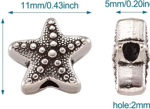 50Pcs Antique Silver Starfish Animal Spacer Beads Tibetan Metal Ocean Sea Life 10x11mm