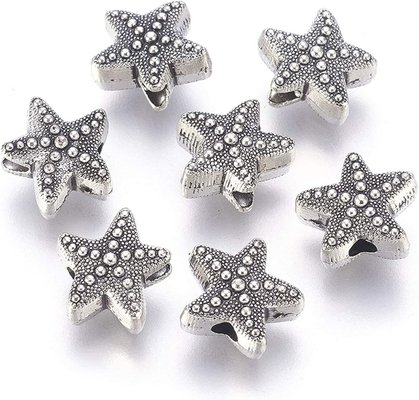 50Pcs Antique Silver Starfish Animal Spacer Beads Tibetan Metal Ocean Sea Life 10x11mm