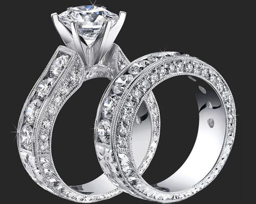 14Kラウンド・ダイヤモンド・エンゲージ・マリッジリング GH VS1 GIA鑑定書