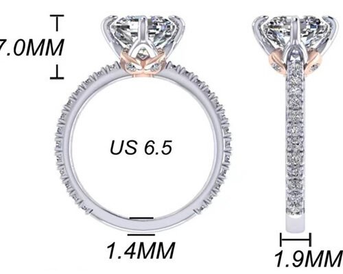 OEM 18Kホワイトゴールドダイヤモンドリング、クッションカットエンゲージリング8.13×7.87×5.13mm