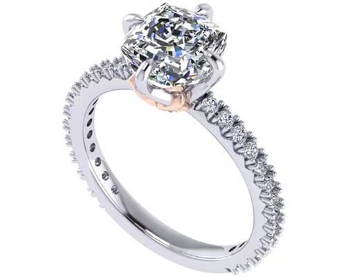 OEM 18Kホワイトゴールドダイヤモンドリング、クッションカットエンゲージリング8.13×7.87×5.13mm