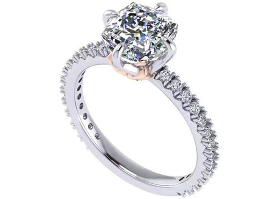 OEM 18Kホワイトゴールドダイヤモンドリング、クッションカットエンゲージリング8.13×7.87×5.13mm