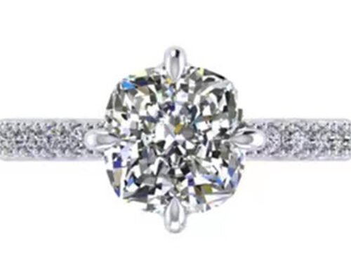 OEM 18Kホワイトゴールドダイヤモンドリング、クッションカットエンゲージリング8.13×7.87×5.13mm