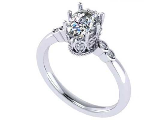 Anel de noivado em ouro branco 18k com corte oval 8.0×6.0mm Dimensão ODM