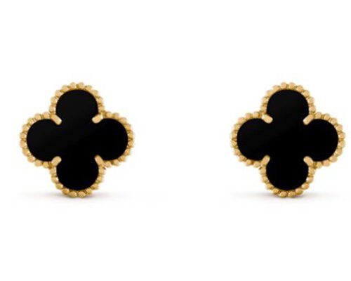 Black Onyx 18K Solid Gold Jewellery Ear Studs Prong Setting 10mm 0.56g Weight