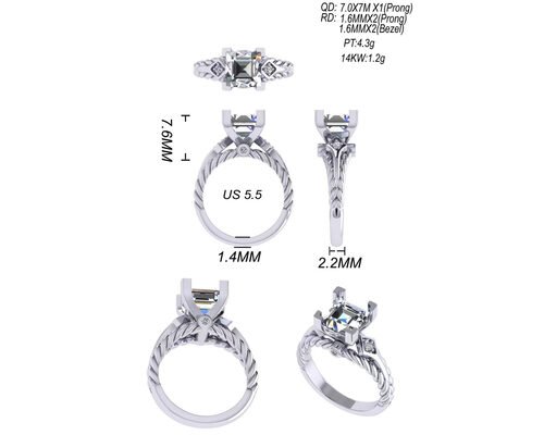 Moissanite Diamond Gemstone Promise Rings 14K Gold Princess Cut