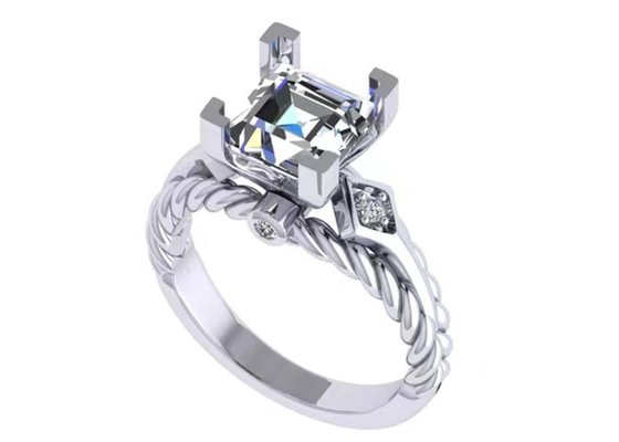 Moissanite Diamond Gemstone Promise Rings 14K Gold Princess Cut