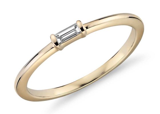 Anéis de noivado em ouro amarelo 14K com corte esmeralda e solitário 0.11ct 2×4mm tamanho da pedra