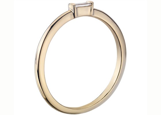 Anéis de noivado em ouro amarelo 14K com corte esmeralda e solitário 0.11ct 2×4mm tamanho da pedra