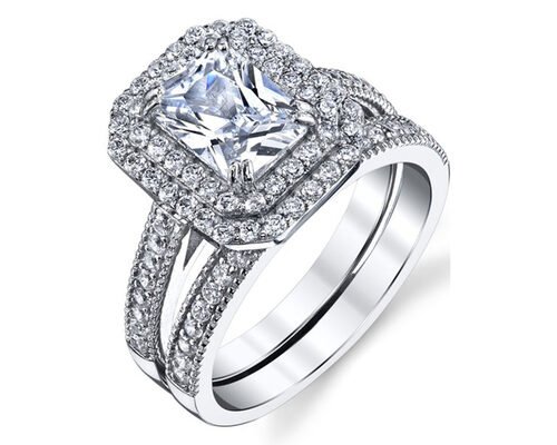 1.2ct Diamond Engagement Wedding Rings 5x7mm Dimension Emerald Cut