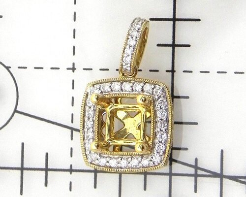 18K Yellow Gold Semi Mount Jewelry Pendant 0.43 Carat ( Ctw ) with Vs1 Diamond