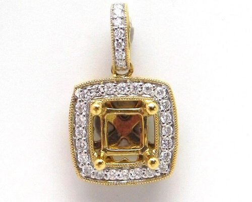 18K Yellow Gold Semi Mount Jewelry Pendant 0.43 Carat ( Ctw ) with Vs1 Diamond