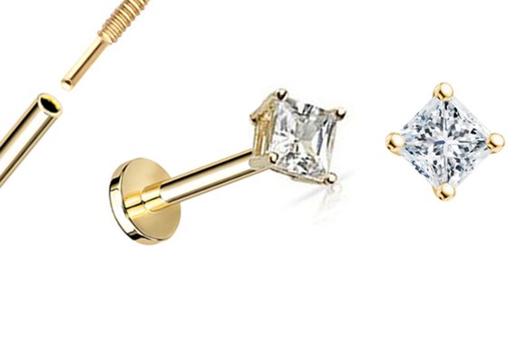 14K Gold Princess Cut Diamond Stud Earrings Dia 3×3mm ODM for Anniversary