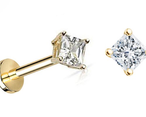 14K Gold Princess Cut Diamond Stud Earrings Dia 3×3mm ODM for Anniversary