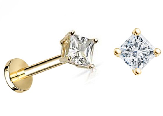 14K Gold Princess Cut Diamond Stud Earrings Dia 3×3mm ODM for Anniversary