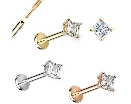 14K Gold Princess Cut Diamond Stud Earrings Dia 3×3mm ODM for Anniversary