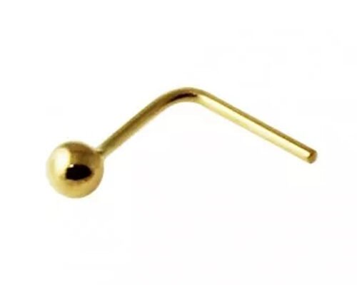 L字型18Kゴールドノーズリング、端にボールが付いたノーズリング1.5-2.0mmサイズ