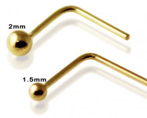 L字型18Kゴールドノーズリング、端にボールが付いたノーズリング1.5-2.0mmサイズ