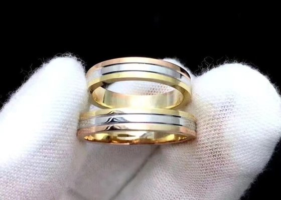 Prong Setting 3 Colour Gold Ring , 18k Gold Wedding Band OEM ODM